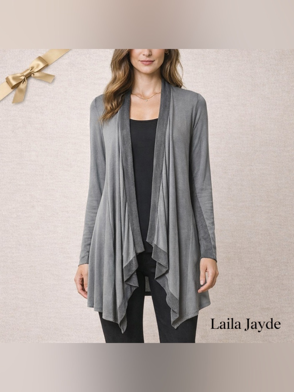 Laila Jayde Open Front Cardigan Modal Draped Gray XS Soft Stretch Lightweight